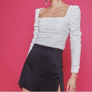 Kourt Anastasia Pleated Elevated Smocked Back Elegant Chic Blouse White Medium